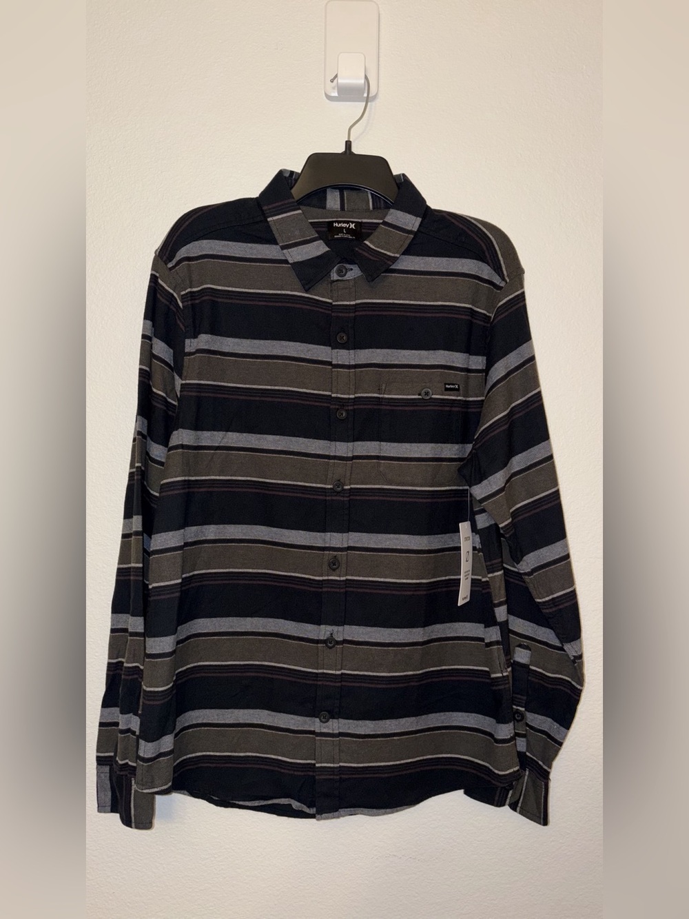 Hurley Portland Stripe Stretch Long Sleeve Flannel Men's Shirt Large NWT